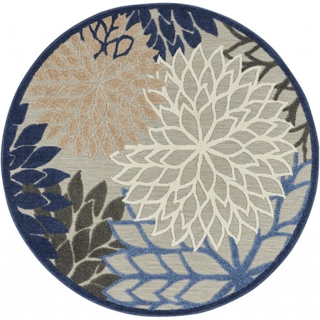 Palacedesigns 4 ft. Round Blue Large Floral Indoor & Outdoor Area Rug - Blue PA3659407